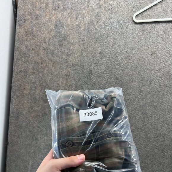 Vince Shirt Mens Large Olive Green Button Down Madras Plaid Cotton Classic - Picture 11 of 11